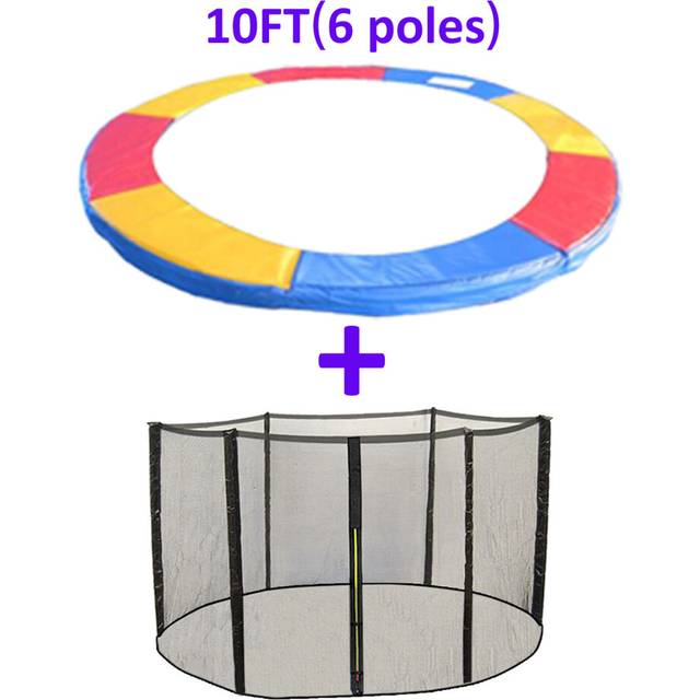 (10FT - 6 Pole, Tri-colour) Greenbay Trampoline Replacement Safety Spring Cover Padding Pads + Safety Net Enclosure Surround Bundle
