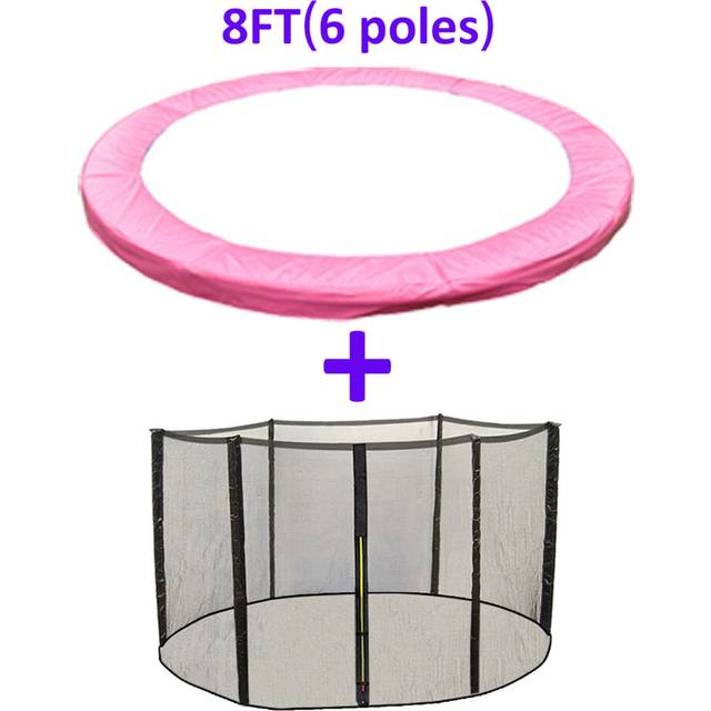 (8FT - 6 Pole, Pink) Greenbay Trampoline Replacement Safety Spring Cover Padding Pads + Safety Net Enclosure Surround Bundle