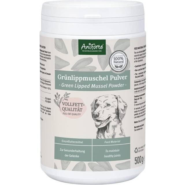 AniForte Green Lipped Mussel for Dogs and Cats 500g Powder - 100% Natural Joint Supplement with Glucosamine, Lipids, Omega-3 Fatty Acids, Minerals and