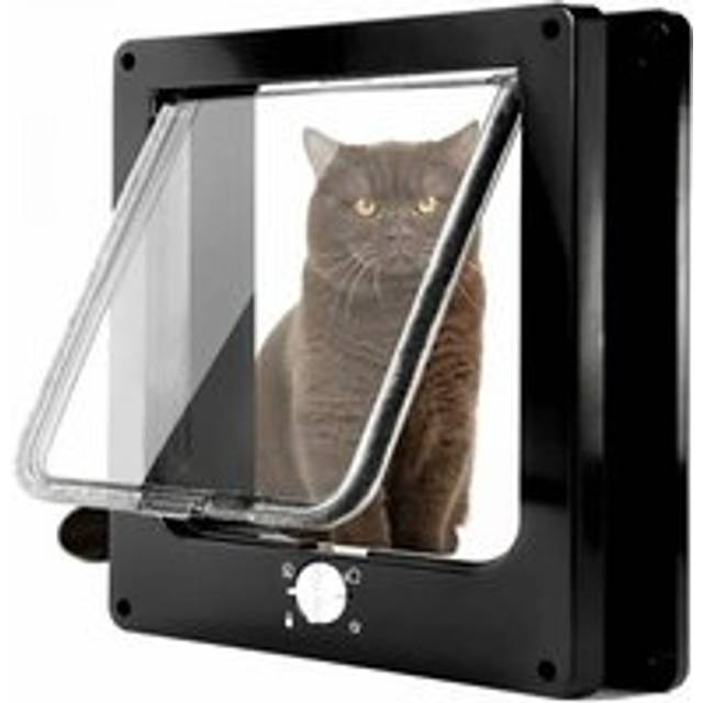 Cyslmuk - m Black) Magnetic Cat Door with 4-Way Swing Lock for Cats, Kittens and Kittens