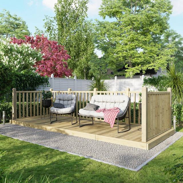 Powersheds Treated Timber Decking Kit (c/w 3 Handrails) 6ft x 16ft - Light Brown