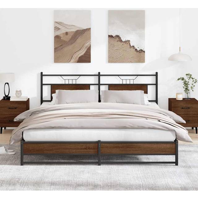 vidaXL Metal Bed Frame without Mattress Brown Oak 180x200 cm Super King