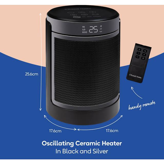 Russell Hobbs, Rhch2002s, 1.5kw Oscillating Ceramic Heater - Silver (25.6cm H X 17.6cm W X 17.6cm D)