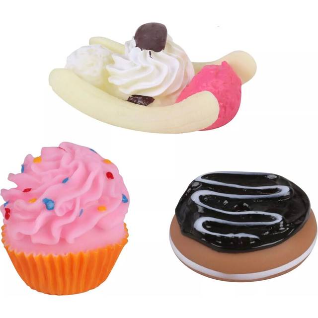 (3 x Desserts) Dog Toys Chew Ball Novelty Toy Squeakers Pet Puppy Teething Training Play Bundle