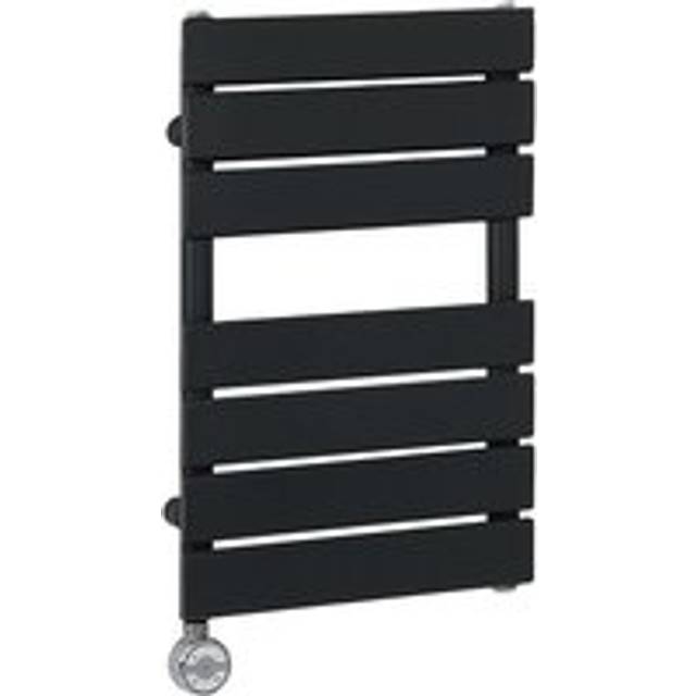 Milano Lustro Electric - Modern Black Flat Panel Heated Towel Rail Radiator with Thermostatic Heating Element - 600mm x 400mm