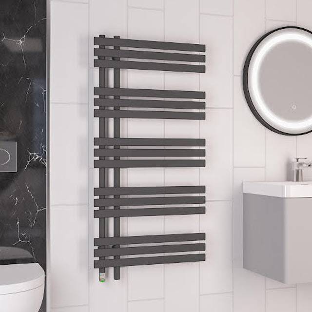 Eastbrook Loddon Dry Element Straight Designer Electric Towel Rail - Matt Anthracite - Various Sizes - 1200mm x 600mm