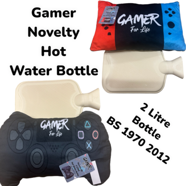 Gamer novelty hot water bottle with soft removable fleece cover 2 litre gift