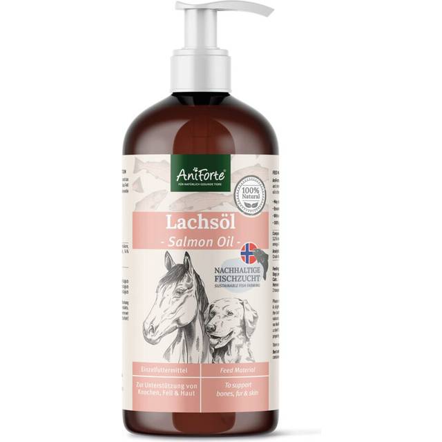 AniForte Premium Salmon Oil for Dogs, Cats, Horses & Pets 1L, 100% Natural Norwegian Fish Oil with Omega, 3 High Level of EPA and DHA Fatty Acids,