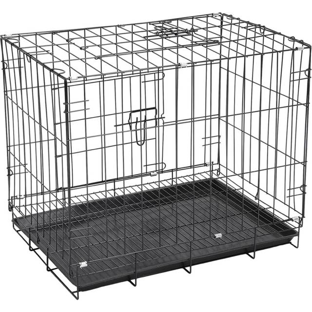 H&O Direct 2 Door Wire Dog Crate with Tray 1.7 x 1.2ft - Black - 43 x 50 x 35cm