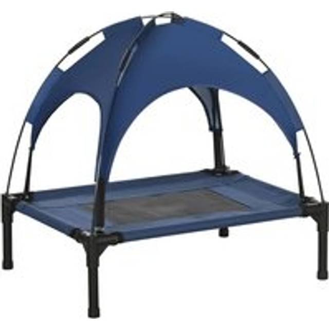 PawHut Raised Dog Bed Waterproof Elevated Pet Cot with Breathable Mesh UV Protection Canopy Blue