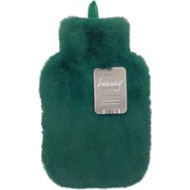 Luxury Hot Water Bottle Faux Fur Cover Thermotherapy 2 Litre - Green