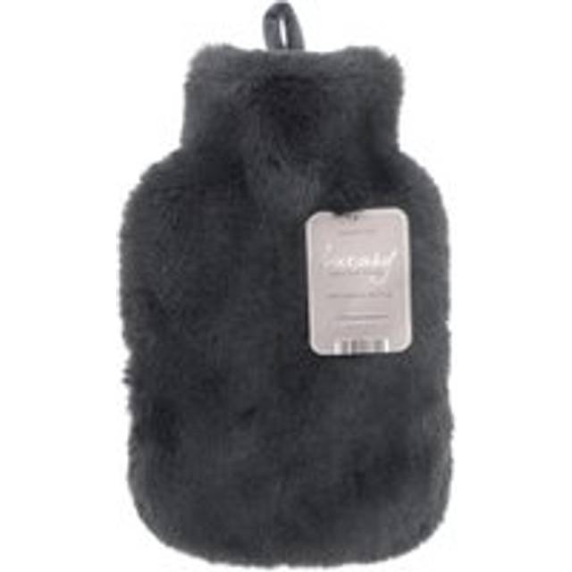 Luxury Hot Water Bottle Faux Fur Cover Thermotherapy 2 Litre - Dark Grey