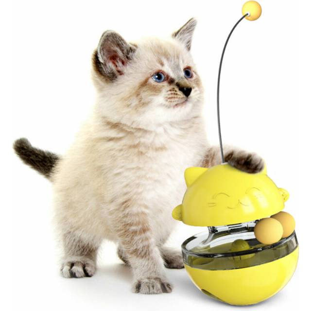 Pet Cat Treat Dispenser Ball Tumbler Interactive Puzzle Ball Pet Slow Feeder Toy Yellow