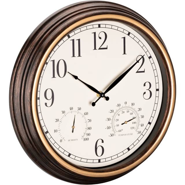 Waterproof Outdoor Clock - 38.1cm Large Outdoor Clock and Thermometer for Garden - Battery Operated Wall Clock with Temperature and Humidity