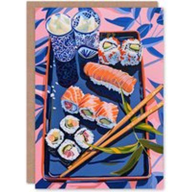 Greeting Card Sushi Colourful Stylised Food Flatlay Painting Birthday