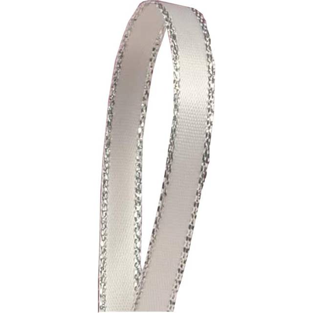 White Satin Ribbon with Silver Border  1/4 X 50Yd