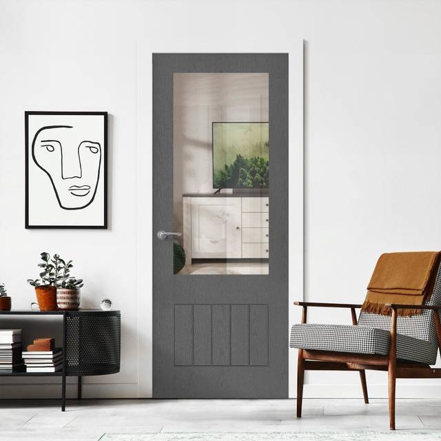 Liberty Doors Ash Grey Internal Fully Finished Farley 1 Panel 1 Light Clear Glass Door (121189) Size (Height x Width x Thickness): 1981x610x35mm (78&a