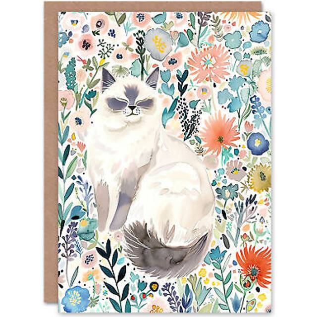 Greeting Card Ragdoll Cat Lover Pet And Watercolour Wildflowers Birthday