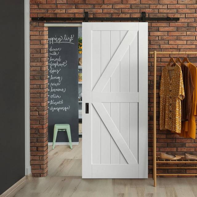 Liberty Doors | Internal White Primed Barn FLB Sliding Door with Matt Black Top Mounted Track Size (Height x Width x Thickness): 2100x920x40mm (82.7x3