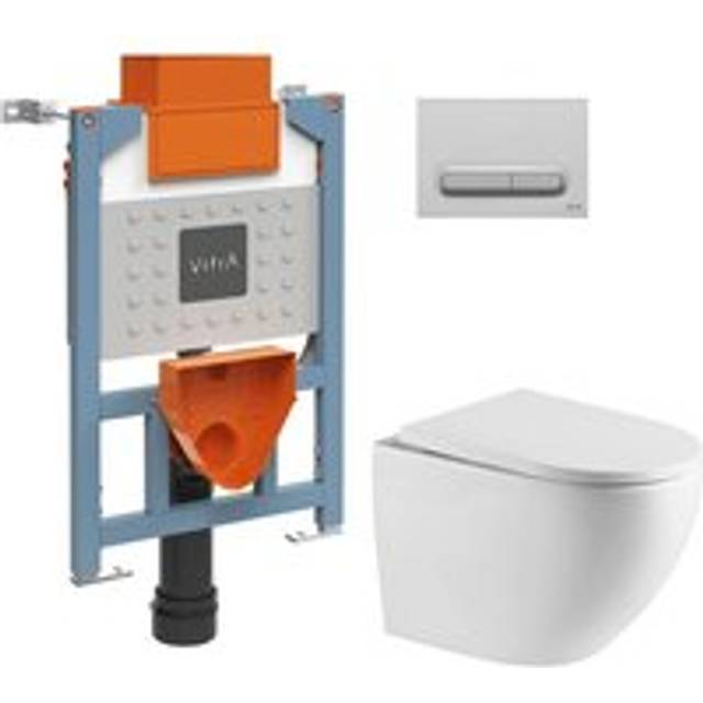 82cm support frame + sat rimless toilet + Soft-close seat + Matt chrome plate (VUNI82FUSIONTQ-5) - Vitra