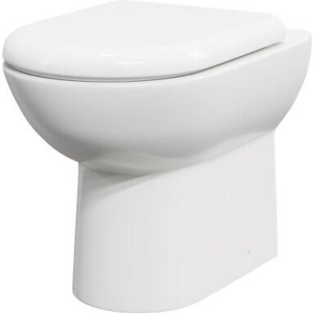 Wholesale Domestic Donington D Shape Back To Wall Toilet Pan with Soft Close Toilet Seat | White | Ceramic | 370mm x 452mm x 530mm
