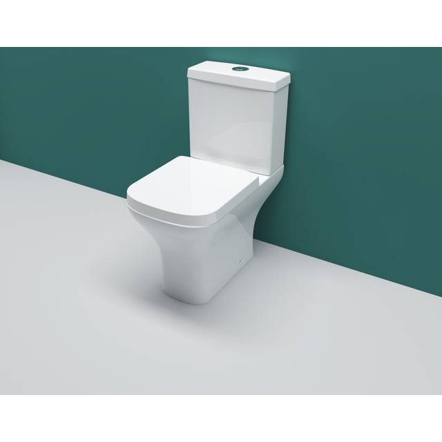 Modern Close Coupled Square White Toilet Pan and Soft Close Seat Bathroom WC