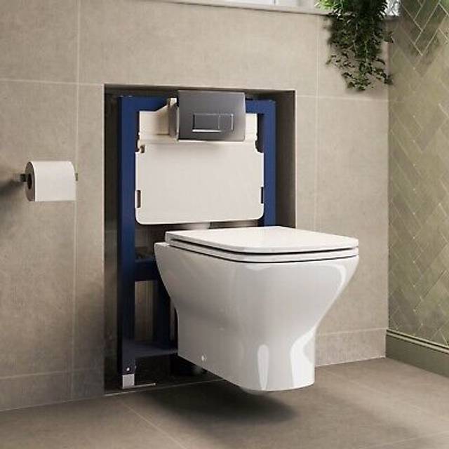Palma Wall Hung Toilet 820mm Pneumatic Frame & Cistern & Chrome Flush Plate - White