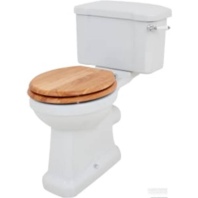 Wickes Oxford Traditional Close Coupled Comfort Height Toilet Pan, Cistern & Oak Soft Close Seat - White