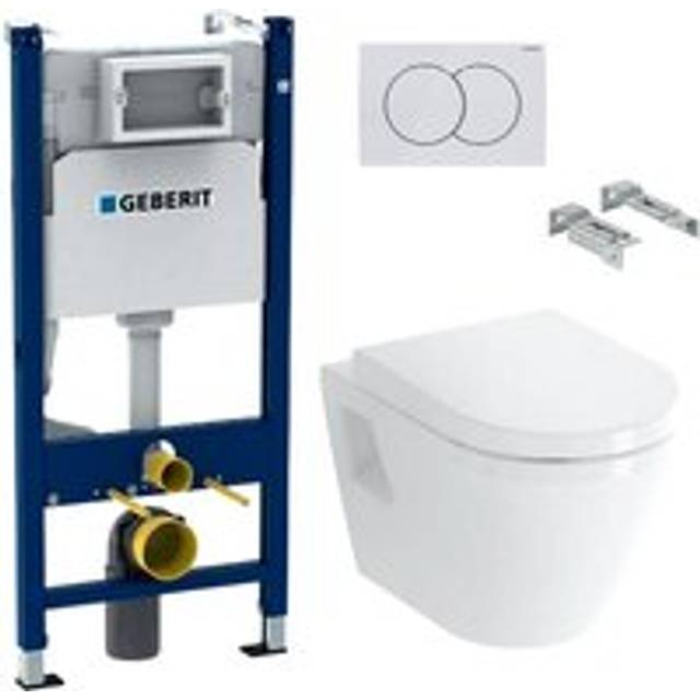 Geberit - Toilet set Duofix Frame + Vitra Integra wall-hung toilet + Duroplast seat + White plate (IntegraClassicGeb3)