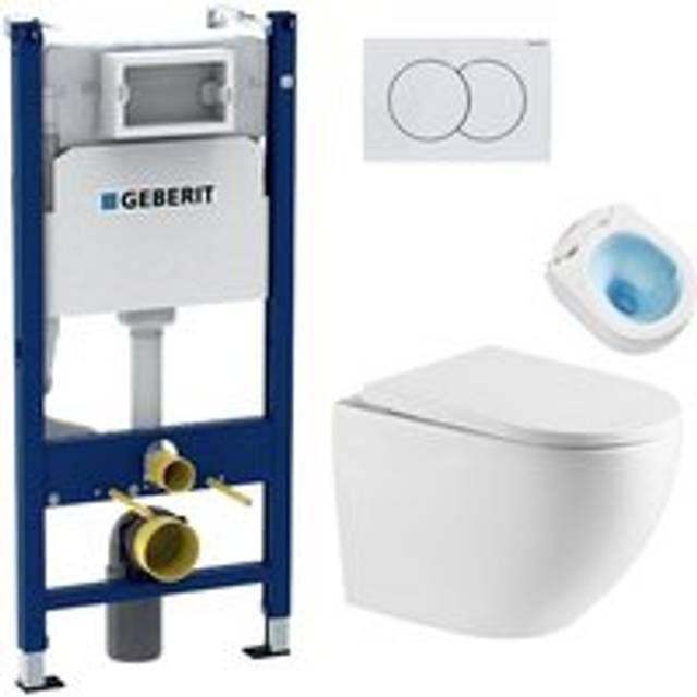 Duofix Wall-hung wc Pack + Rimless wc Swiss Aqua Technologies + White Delta01 Flush Plate (FusionTQGeb3) - Geberit