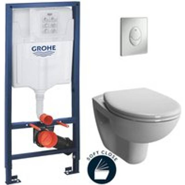 Toilet Pack Rapid sl Frame + Vitra Normus Toilet + Soft-Close Seat + Matt Chrome Flush Plate (Rapidsl-Normus-7) - Grohe