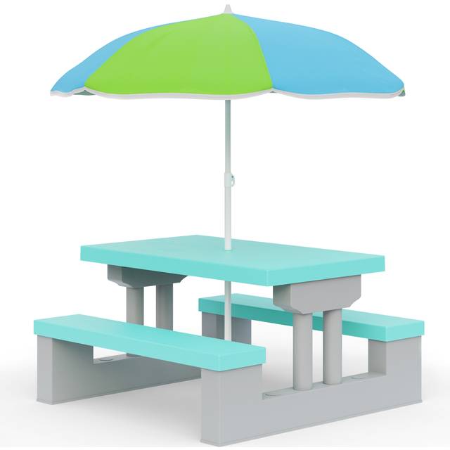 Kids Picnic Table Bench Set with Parasol Mint