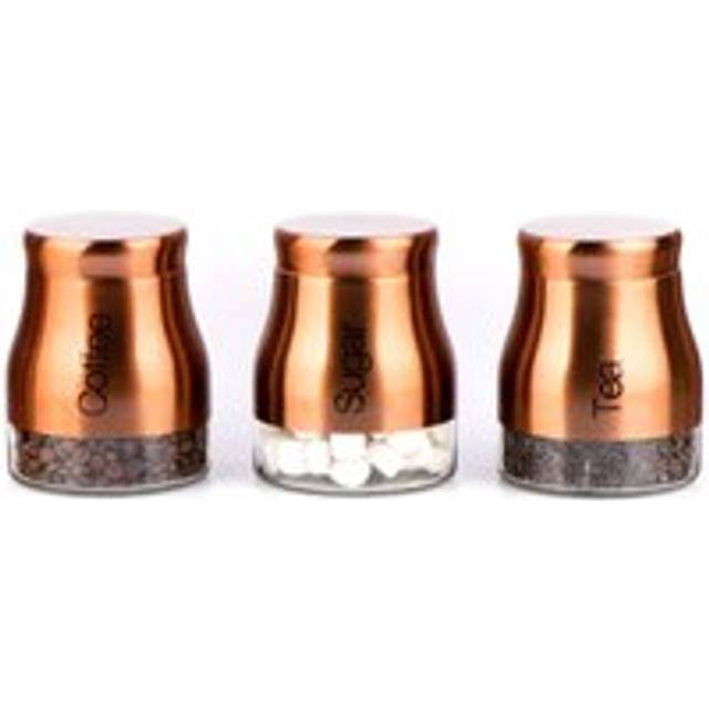SET OF 3 COPPER STORAGE CANISTERS TEA COFFEE SUGAR JARS
