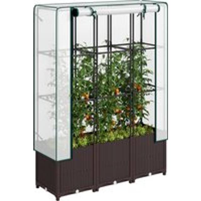 Outsunny Raised Garden Bed with Trellis, Plastic Planter Box with Drainage Holes and Drain Plugs for Vegetables, Flowers, 120 x 40 x 140cm