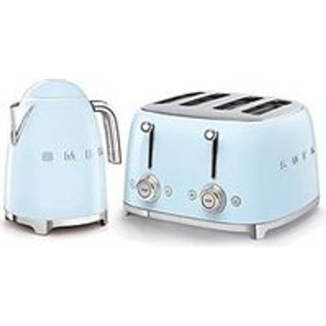 Smeg 50s Style Retro Range Breakfast Set, 1.7L 3000W Kettle and Multi-Functional Control 4-Slice 2000W Toaster, Pastel Blue, KLF03PBUK/ TSF03PBUK