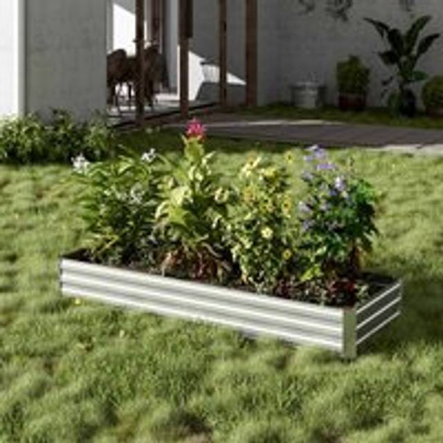 Garden Sanctuary Gardensanctuary 240X30Cm Outdoor Rectangular Metal Raised Garden Bed, Silver