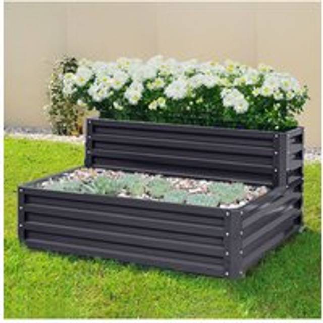 Living and Home Outdoor Double-Layer Rectangular Metal Raised Garden Bed Black One Size