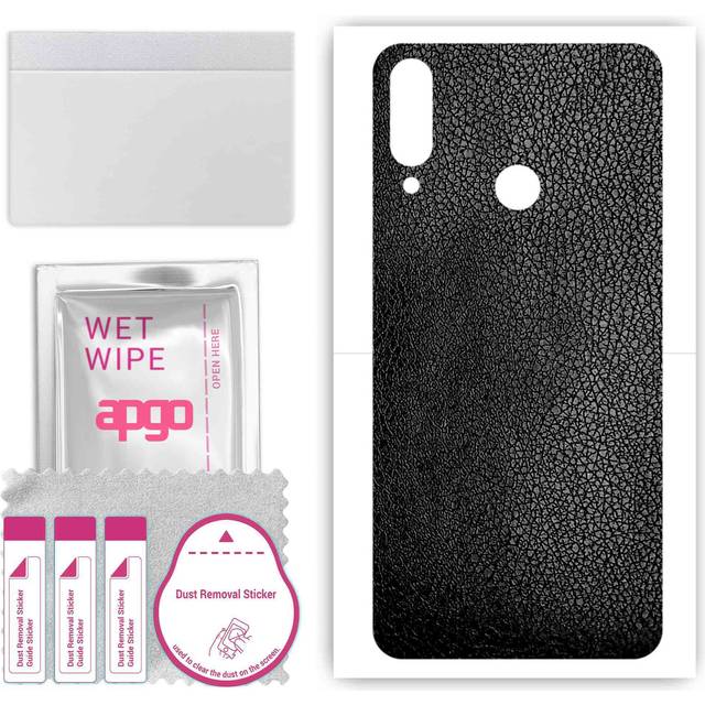 apgo Protective Skin Sticker for the back compatible with Wiko View4, Wrap Film, Foil, Vinyl - Pattern Black Leather