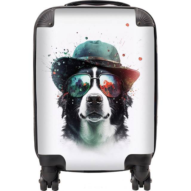 Warren Reed - Designer Border Collie Dog Face Glasses And Hat Splashart Suitcase Small, Multi