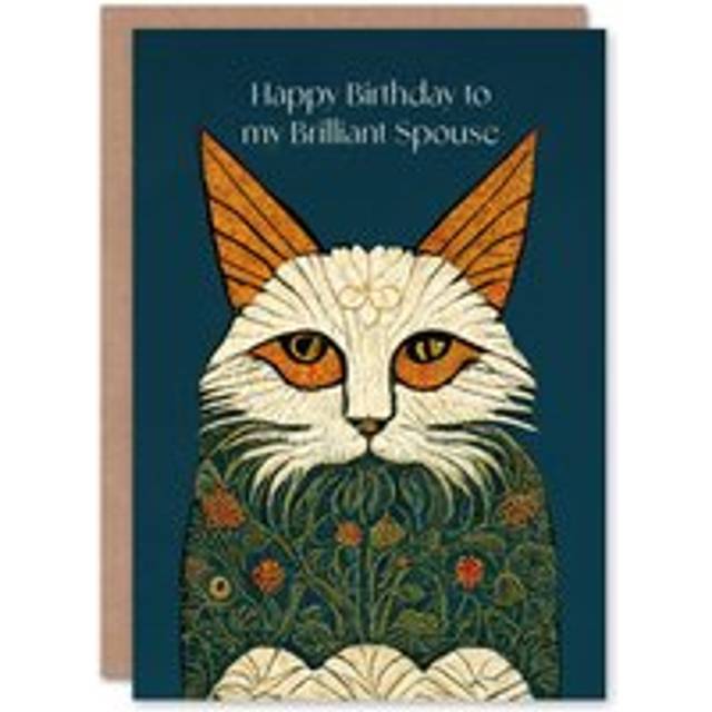 Happy Birthday Brilliant Spouse Medieval Art Cat Non Binary Gender Neutral Card
