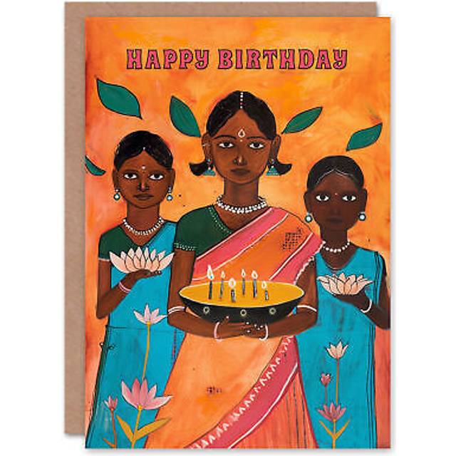 Birthday Card Indian Women Lotus Flowers Kheer Painting For Her Greeting Card