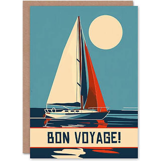 Bon Voyage Sail Boat Sailing Calm Sea Graphic Farewell Card