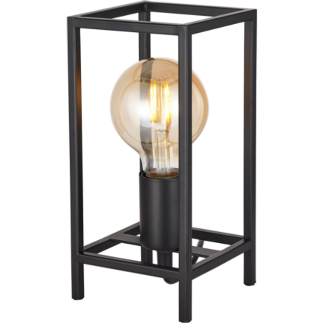 Vintage and industrial style matte black table lamp with rectangular cage des...