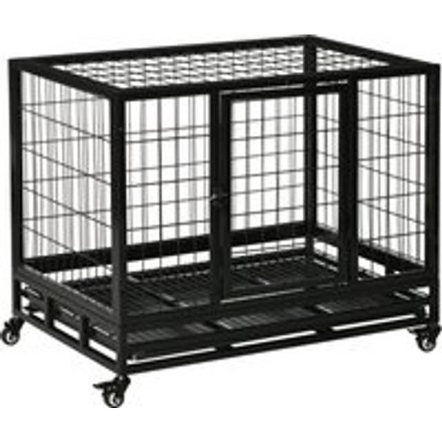 PawHut Metal Kennel Cage W/Wheels and Crate Tray