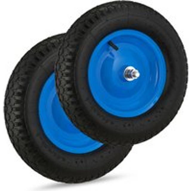 Relaxdays - Set of 2 Wheelbarrow Tyres 4.80 4.00-8, Pneumatic Spare Wheel, with Axle, Max. 120 kg, Rubber, Black/Blue