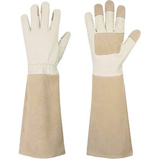 HANDLANDY Long Gardening Gloves for Men and Women, Pigskin Leather Rose Pruning Gloves- Breathable & Durability, with Thorn Proof Gauntlet Medium
