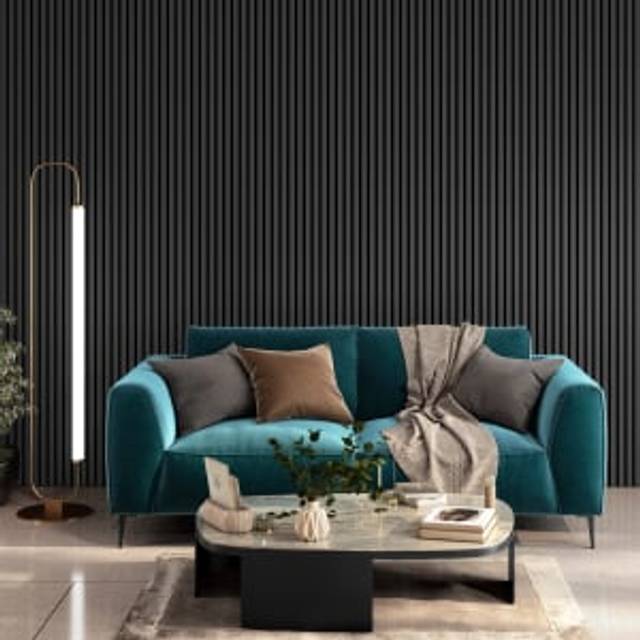 Acoustic Slat Wall Dark Grey Wood Panel - 22 x 600 x 2400mm - Home Delivery - Black