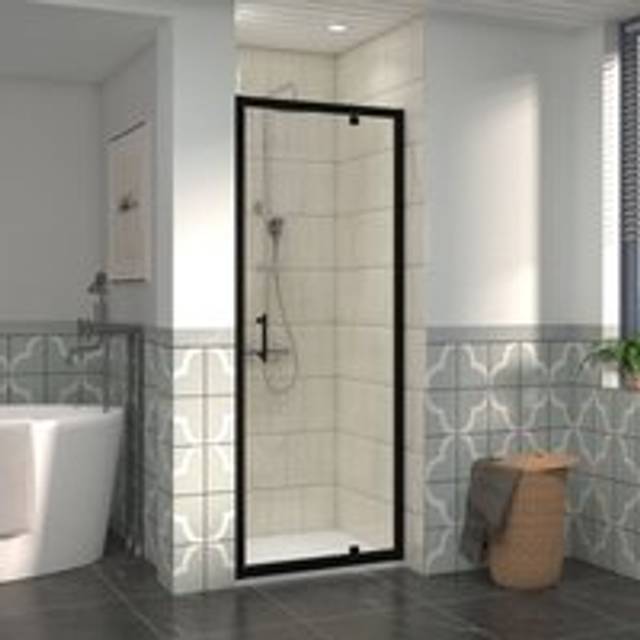 700mm Black Framed Bathroom Shower Enclosures Pivot Door with 1000x700mm smc Rectangle Shower Tray White - NRG