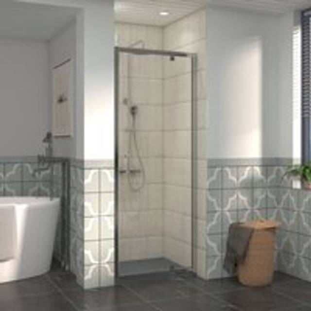 800mm Bathroom Shower Enclosures Pivot Door Chrome Framed with 900x800mm smc Rectangle Shower Tray Anthracite - NRG