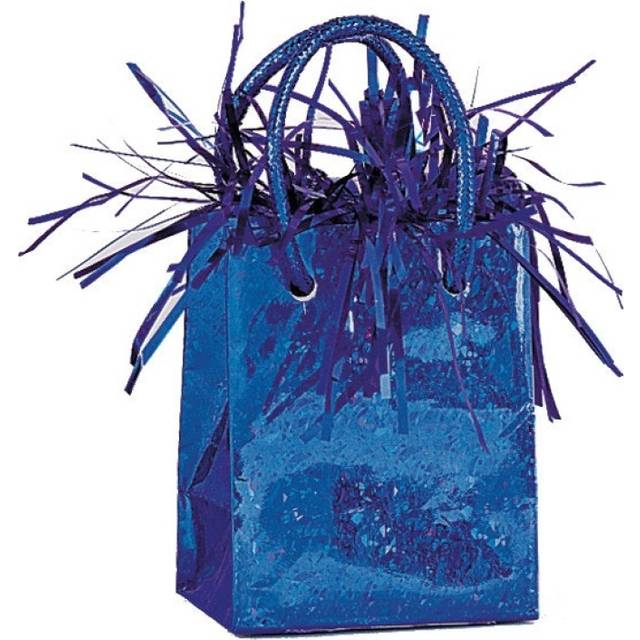 Ballongewicht dunkelblau in Form einer glitzernden Geschenktasche